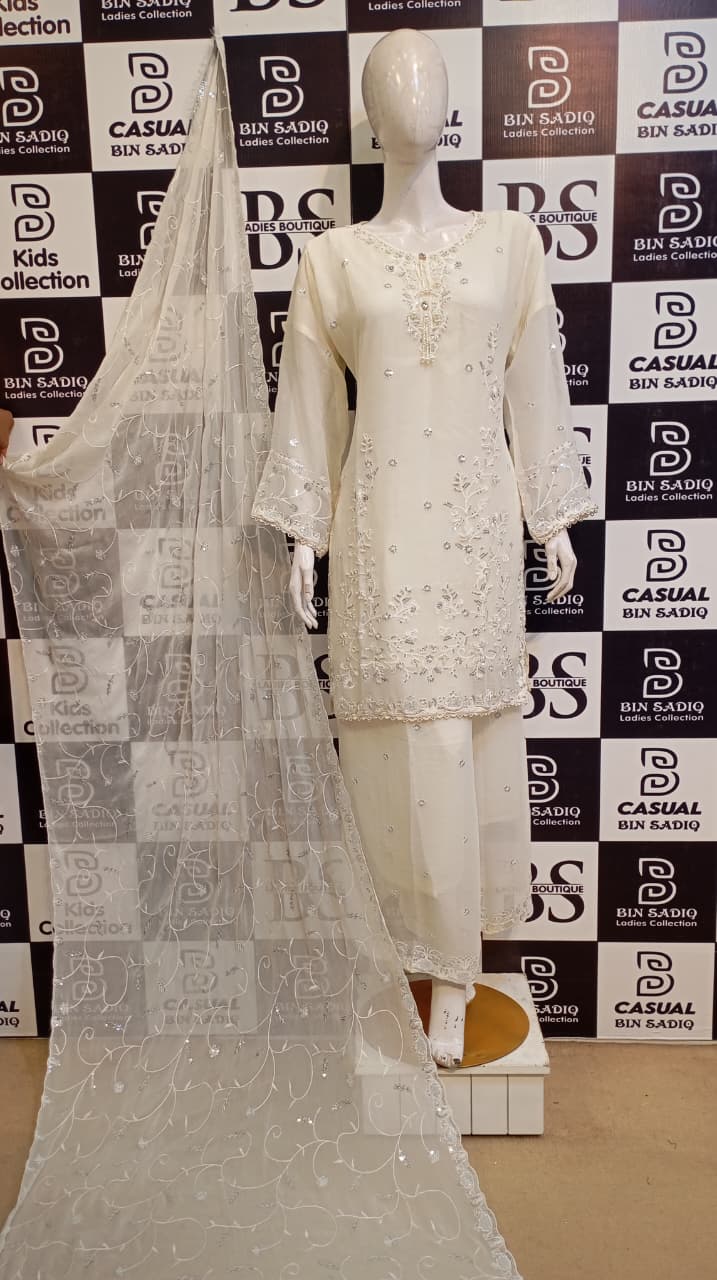 Beautiful White Dress for Women – Fine Work Detailed Shirt, Elegant Party Wear