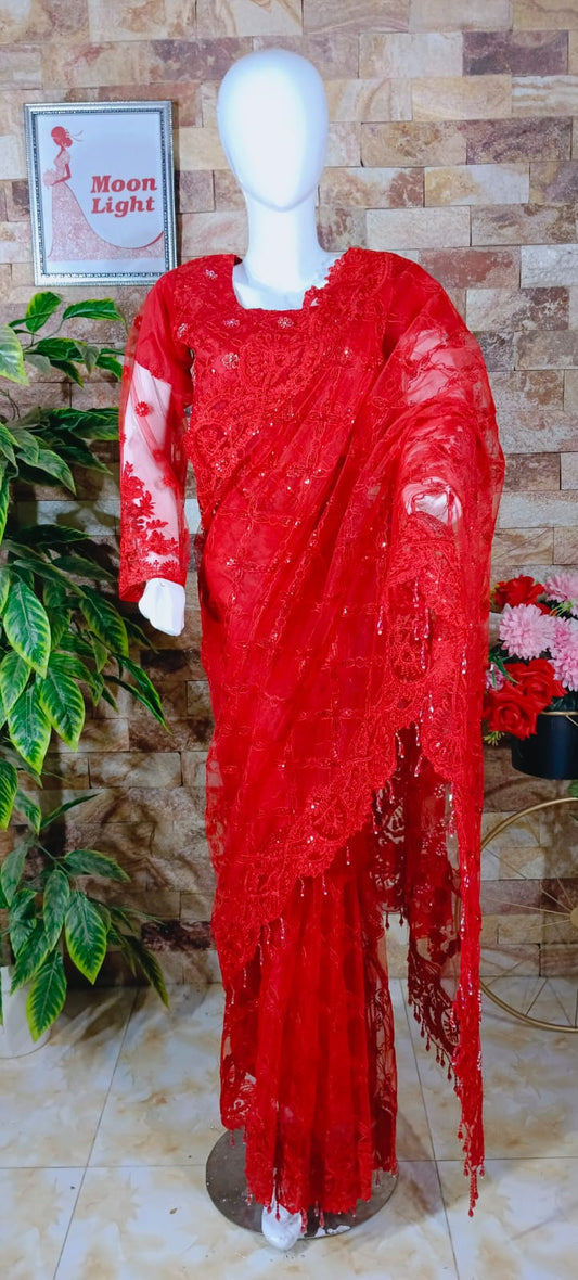 Elegant Women’s Red Saari for Party Wear – Stylish & Trendy Outfits