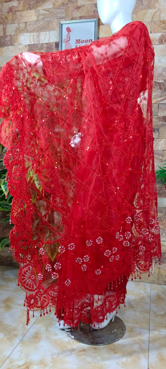 Elegant Women’s Red Saari for Party Wear – Stylish & Trendy Outfits