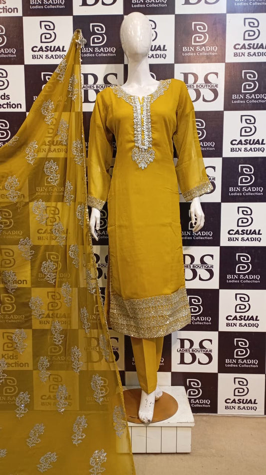 Elegant Embroidered 3-Piece Suit for Women – Formal & Party Wear Outfit