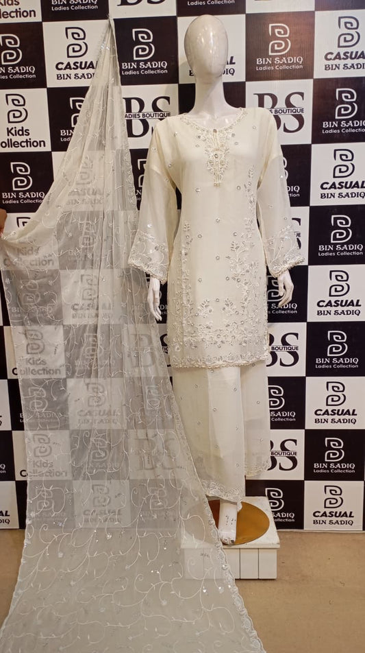 Beautiful White Dress for Women – Fine Work Detailed Shirt, Elegant Party Wear
